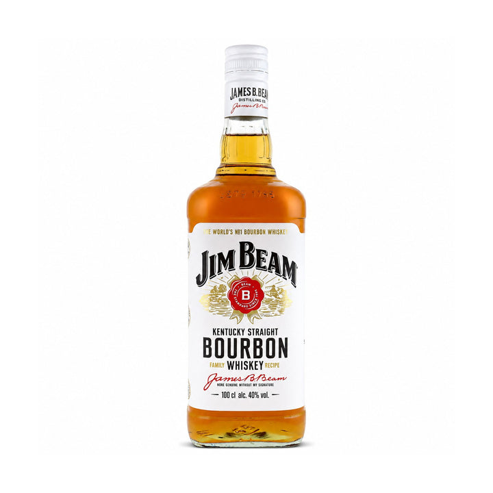 Jim Beam White Label bourbon bottle on a clean white background