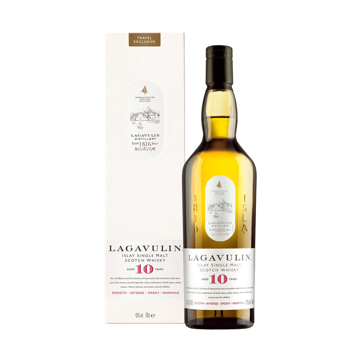 Lagavulin 10y whisky bottle on a clean white background