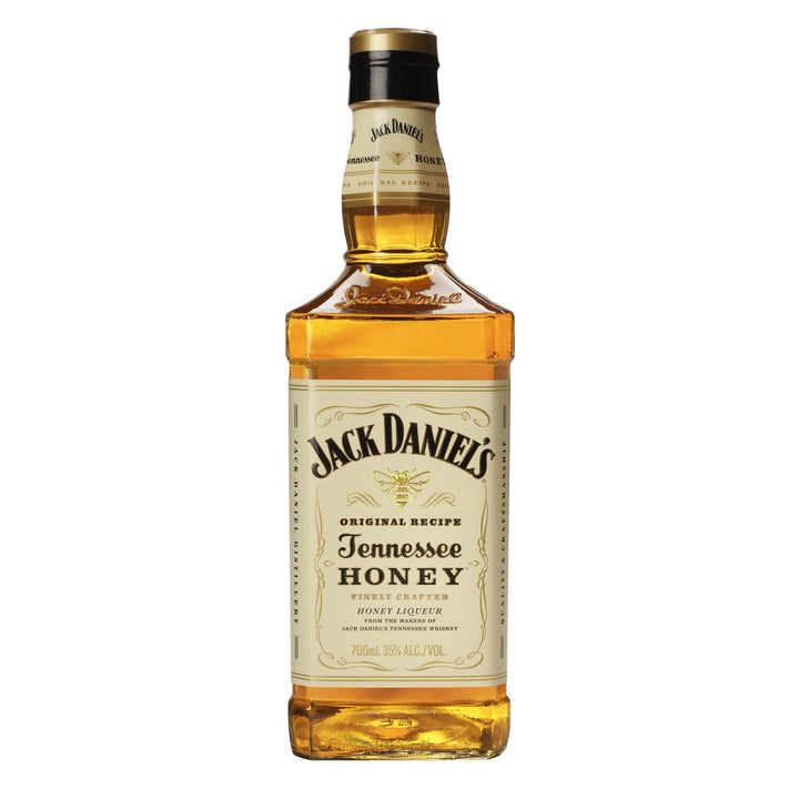 Jack Daniel's Honey whisky bottle on a clean white background