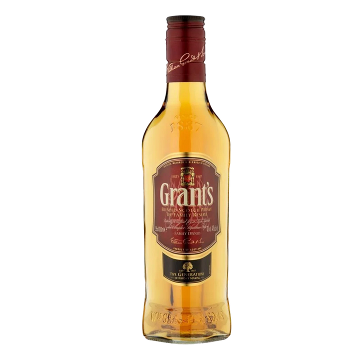 Grants Triple Wood whisky bottle on a clean white background