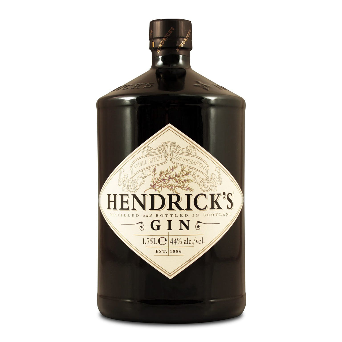 Hendrick's Gin gin bottle on a clean white background