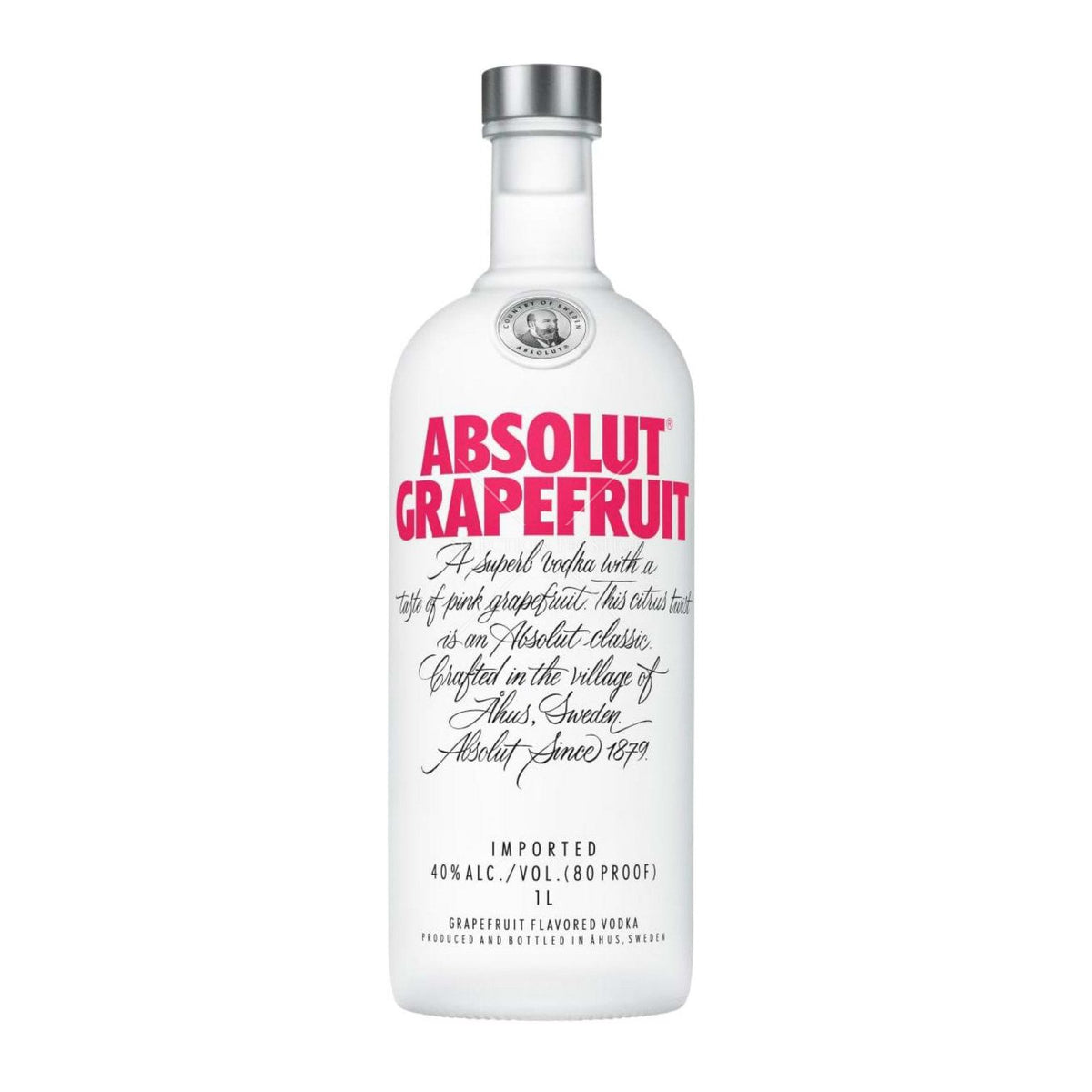 Absolut Grape Fruit vodka bottle on a clean white background