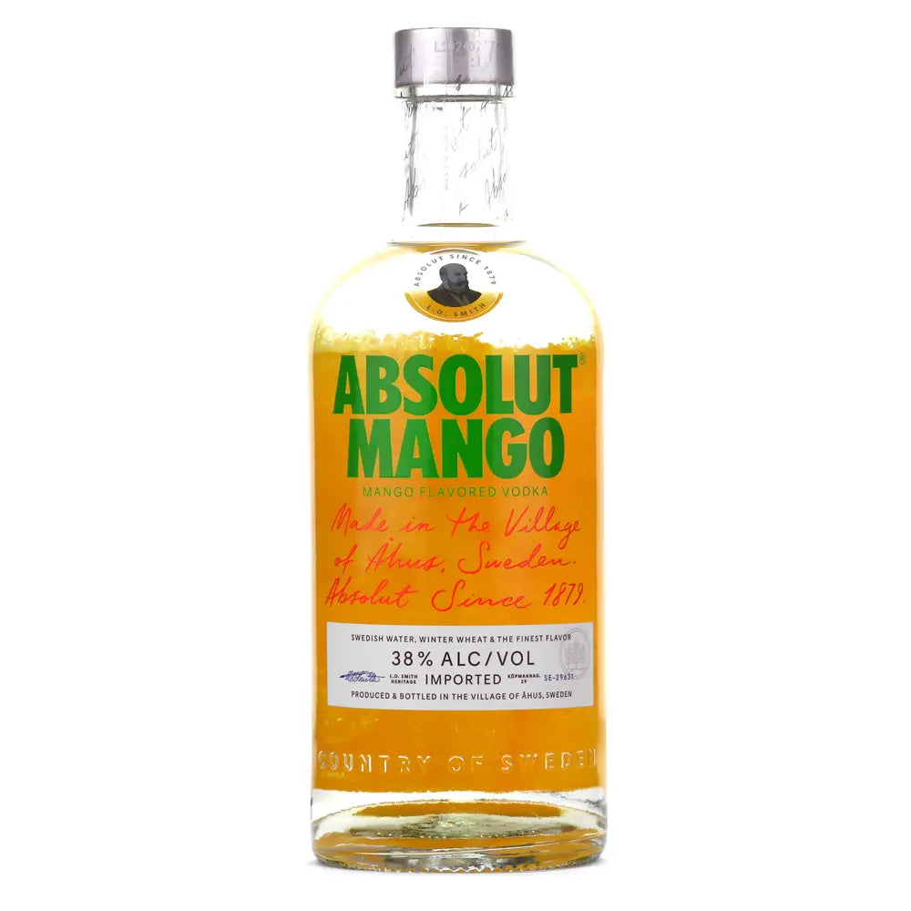 Absolut Vodka Mango vodka bottle on a clean white background