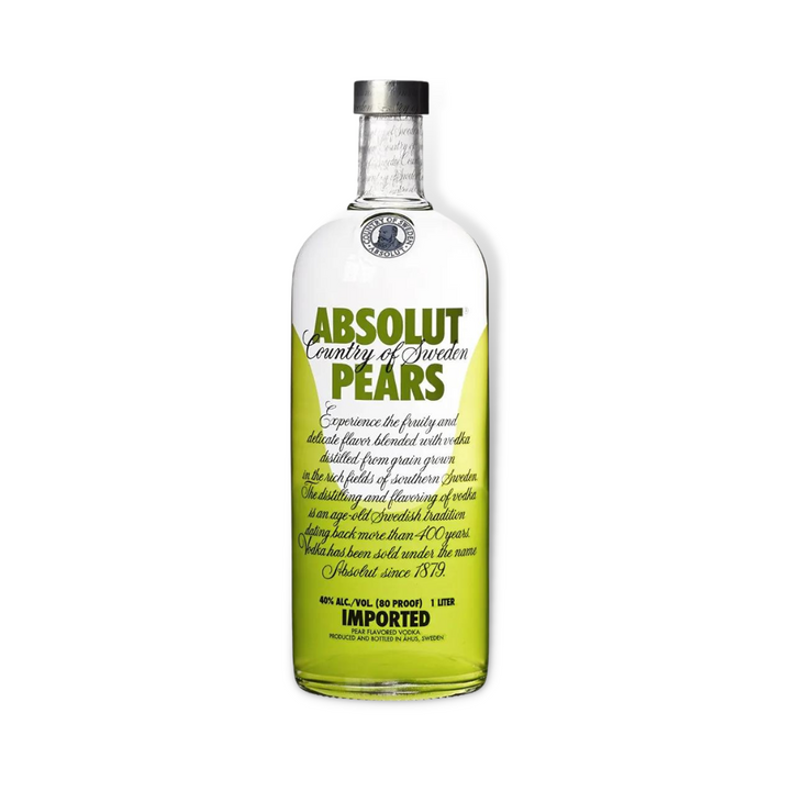 Absolut Vodka Pears vodka bottle on a clean white background