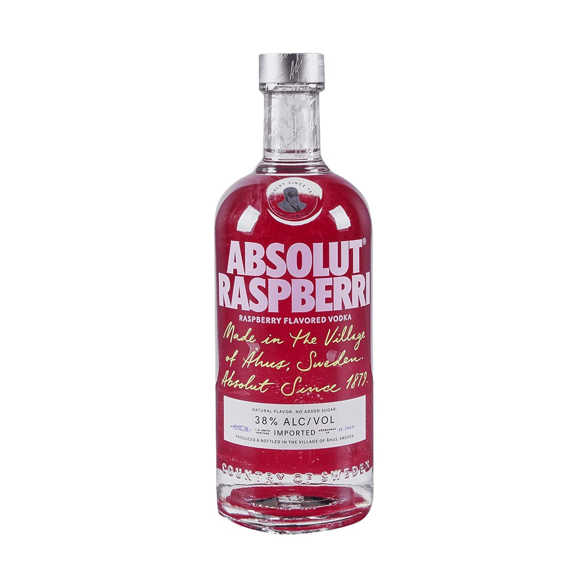 Absolut Vodka Raspberri vodka bottle on a clean white background