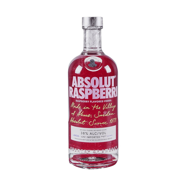 Absolut Vodka Raspberri vodka bottle on a clean white background