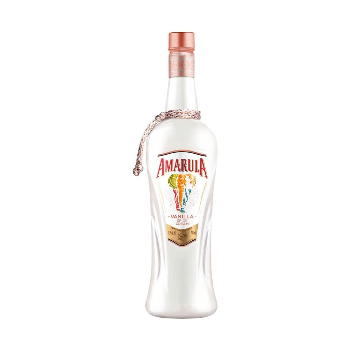 Amarulla Vanilla Spice liqueur bottle on a clean white background