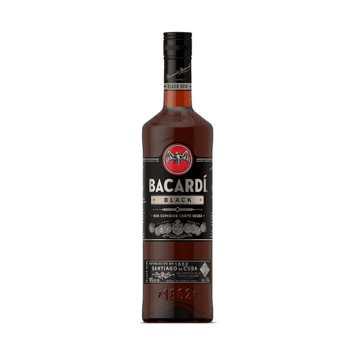 Bacardi Black rum bottle on a clean white background