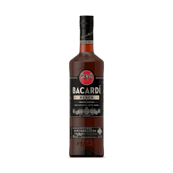 Bacardi Black rum bottle on a clean white background