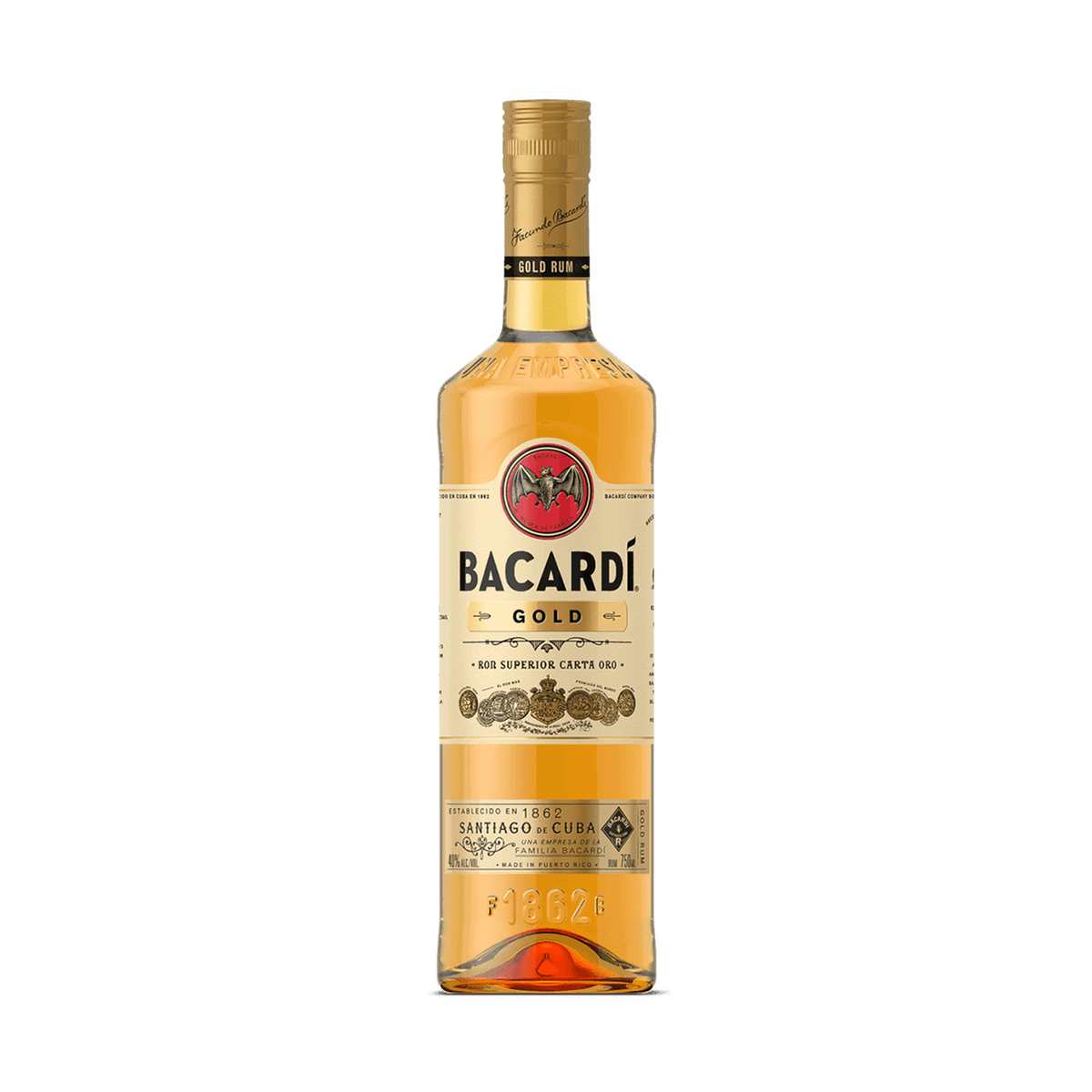 Bacardi Gold rum bottle on a clean white background