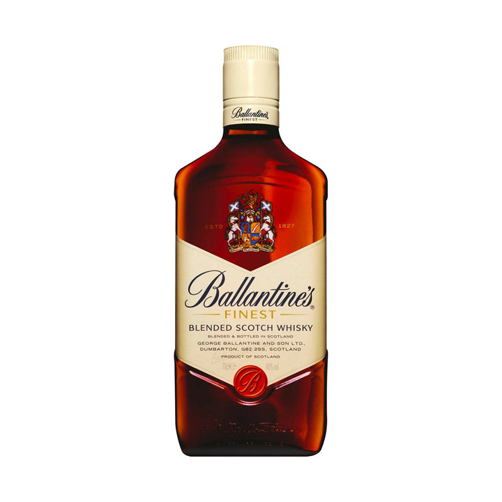 Ballantine's whisky bottle on a clean white background