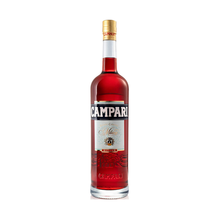 Campari liqueur bottle on a clean white background