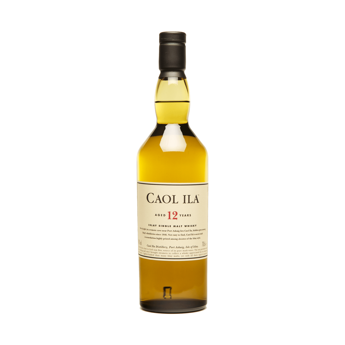 Caol Ila 12 Yo whisky bottle on a clean white background
