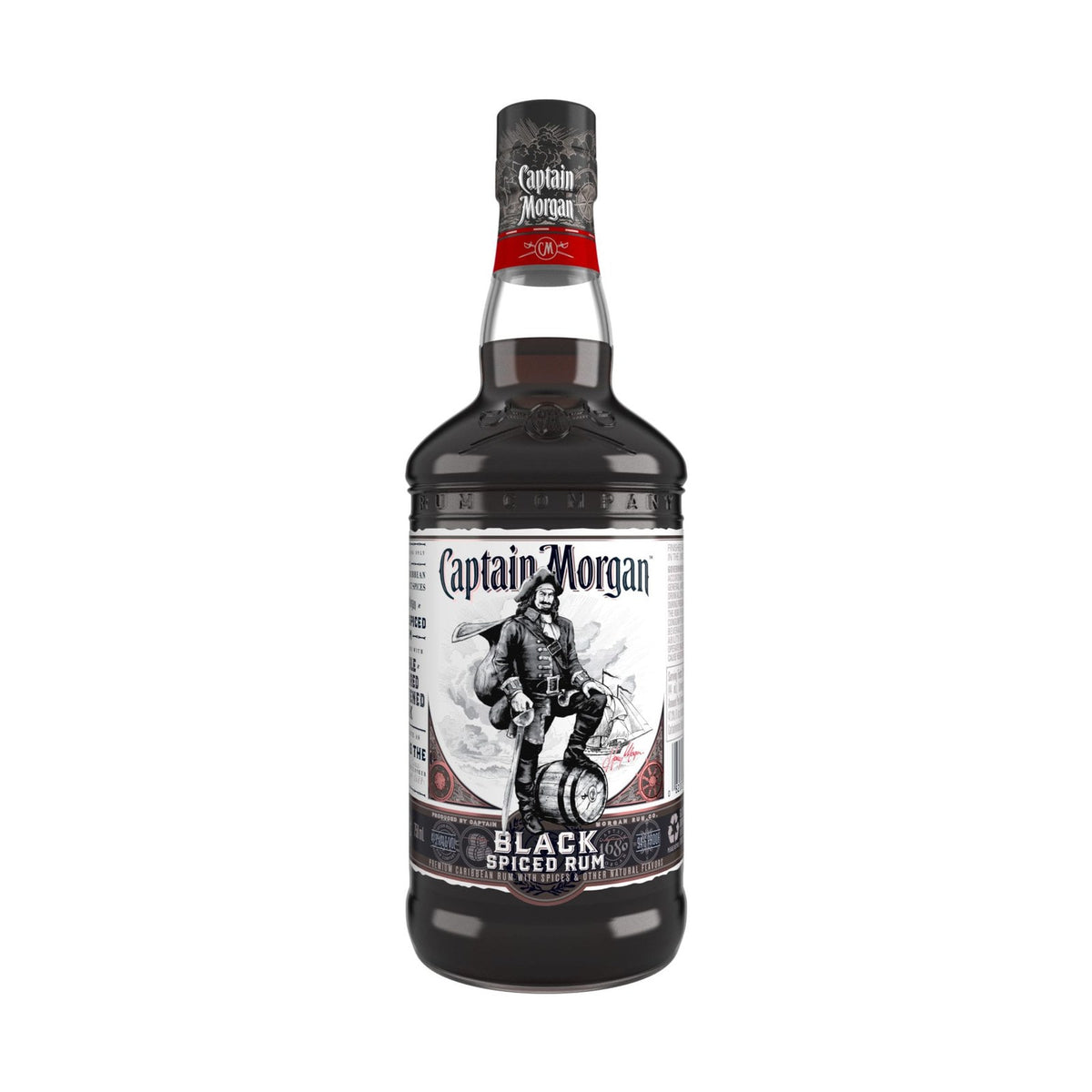 Captain Morgan Black Label rum bottle on a clean white background