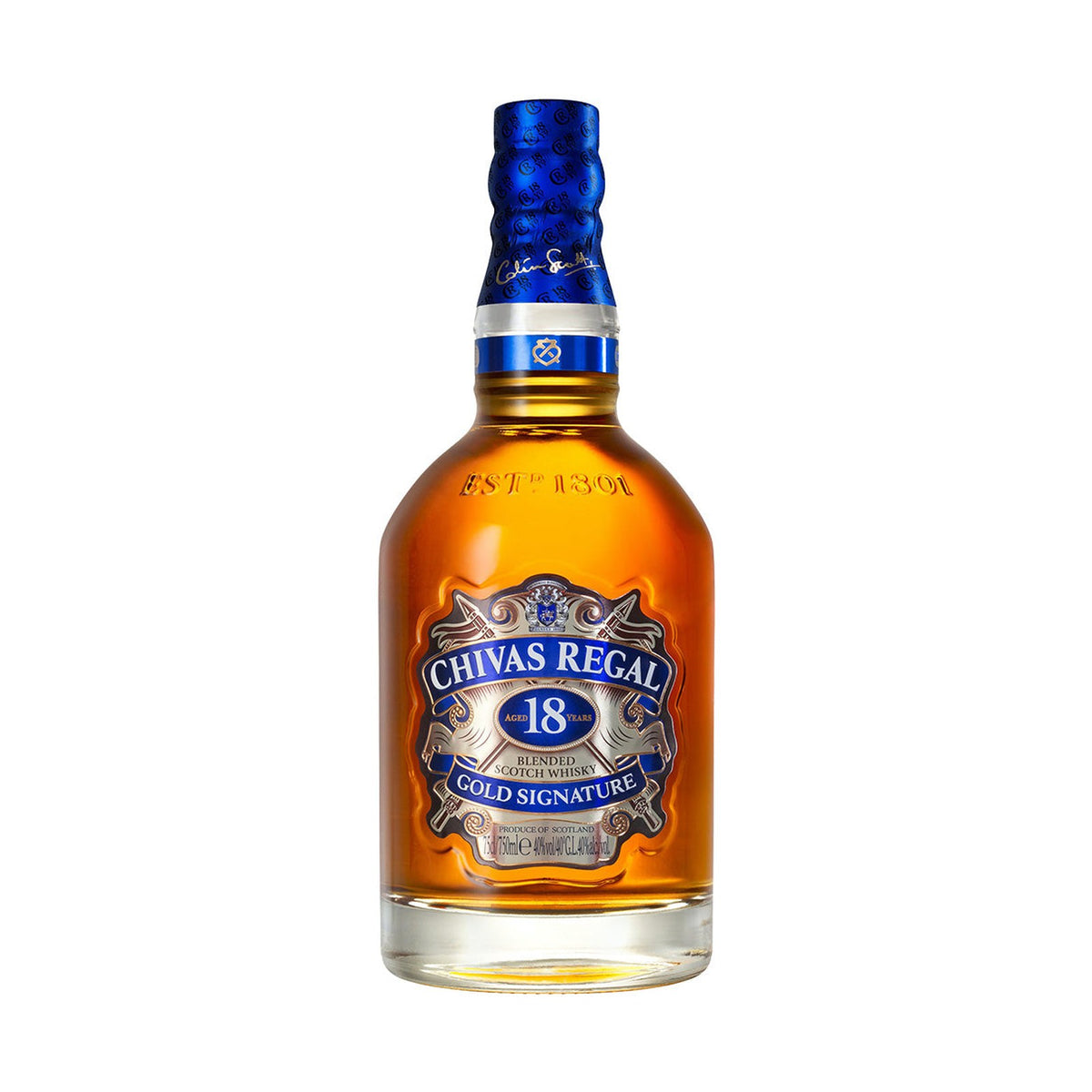 Chivas Regal 18YO whisky bottle on a clean white background