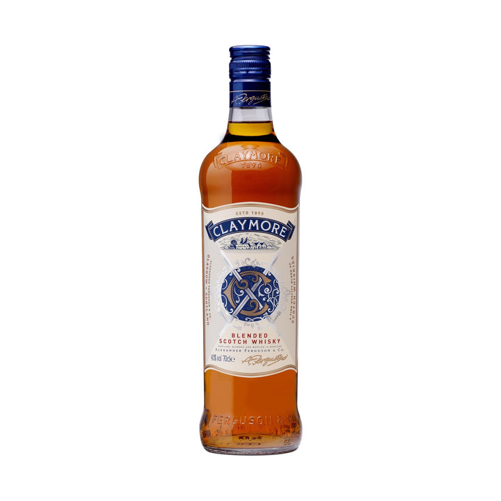 Claymore whisky bottle on a clean white background