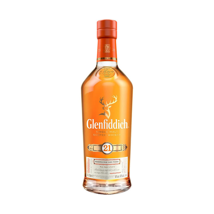 Glenfiddich 21YO whisky bottle on a clean white background