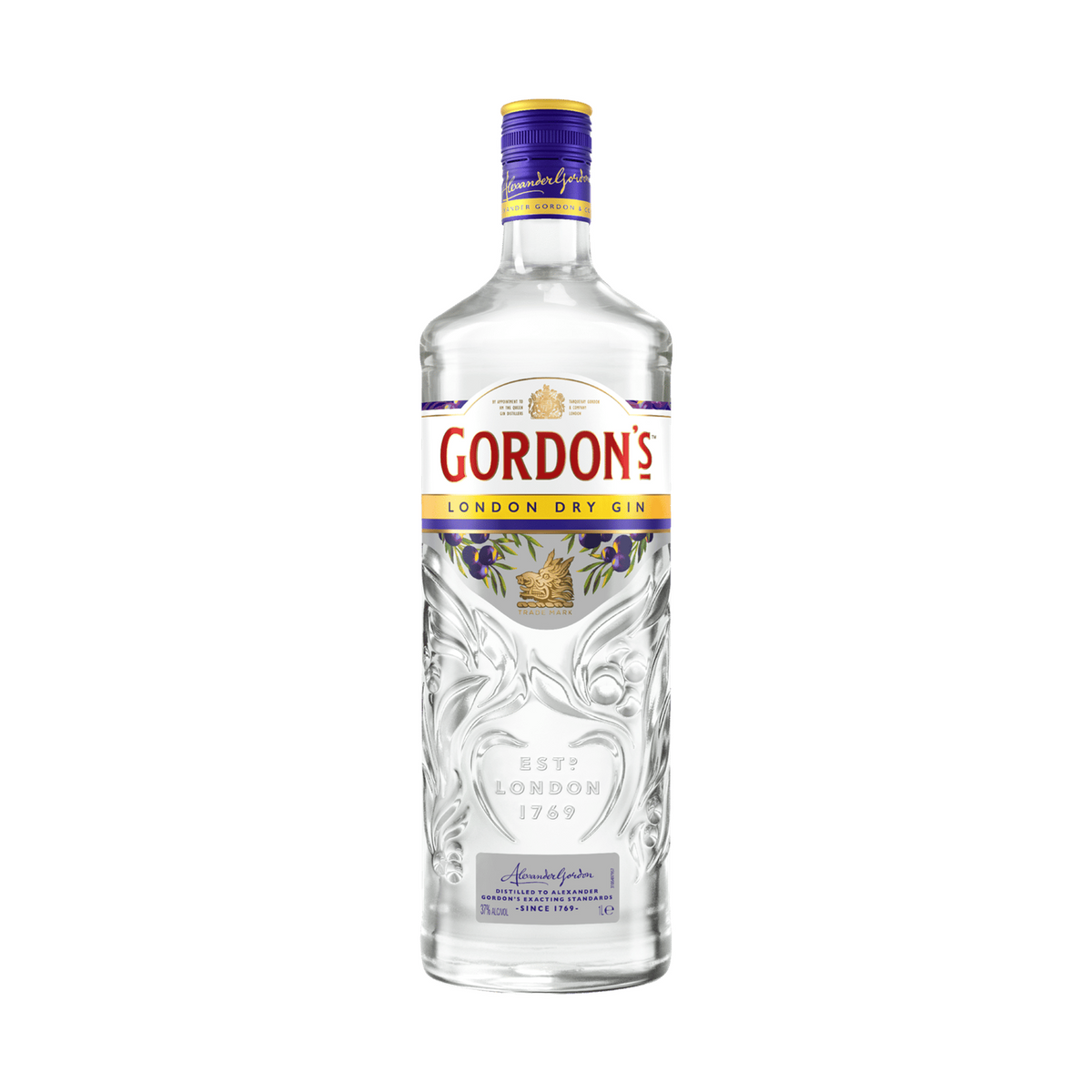 Gordon's Gin gin bottle on a clean white background