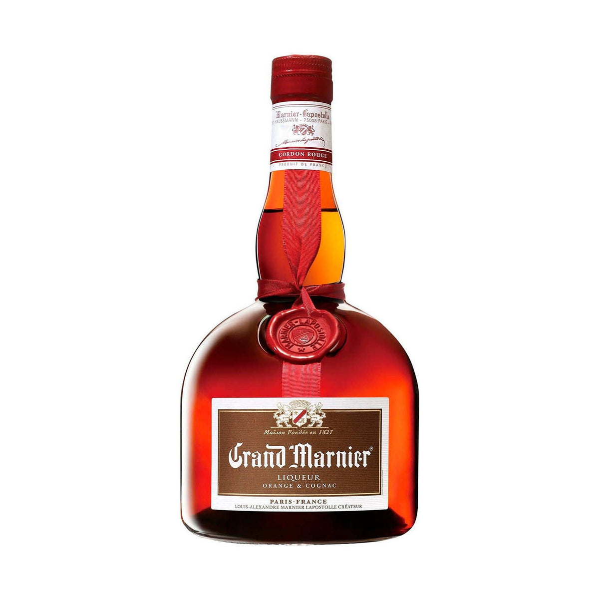 Grand Marnier Rouge liqueur bottle on a clean white background