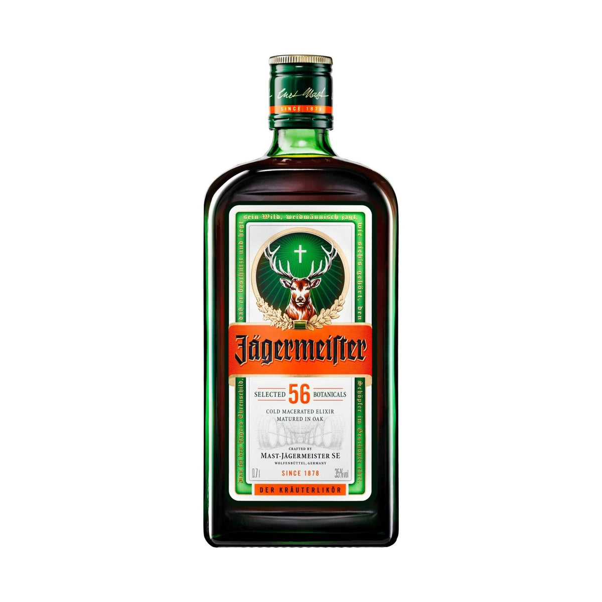 Jagermeister liqueur bottle on a clean white background