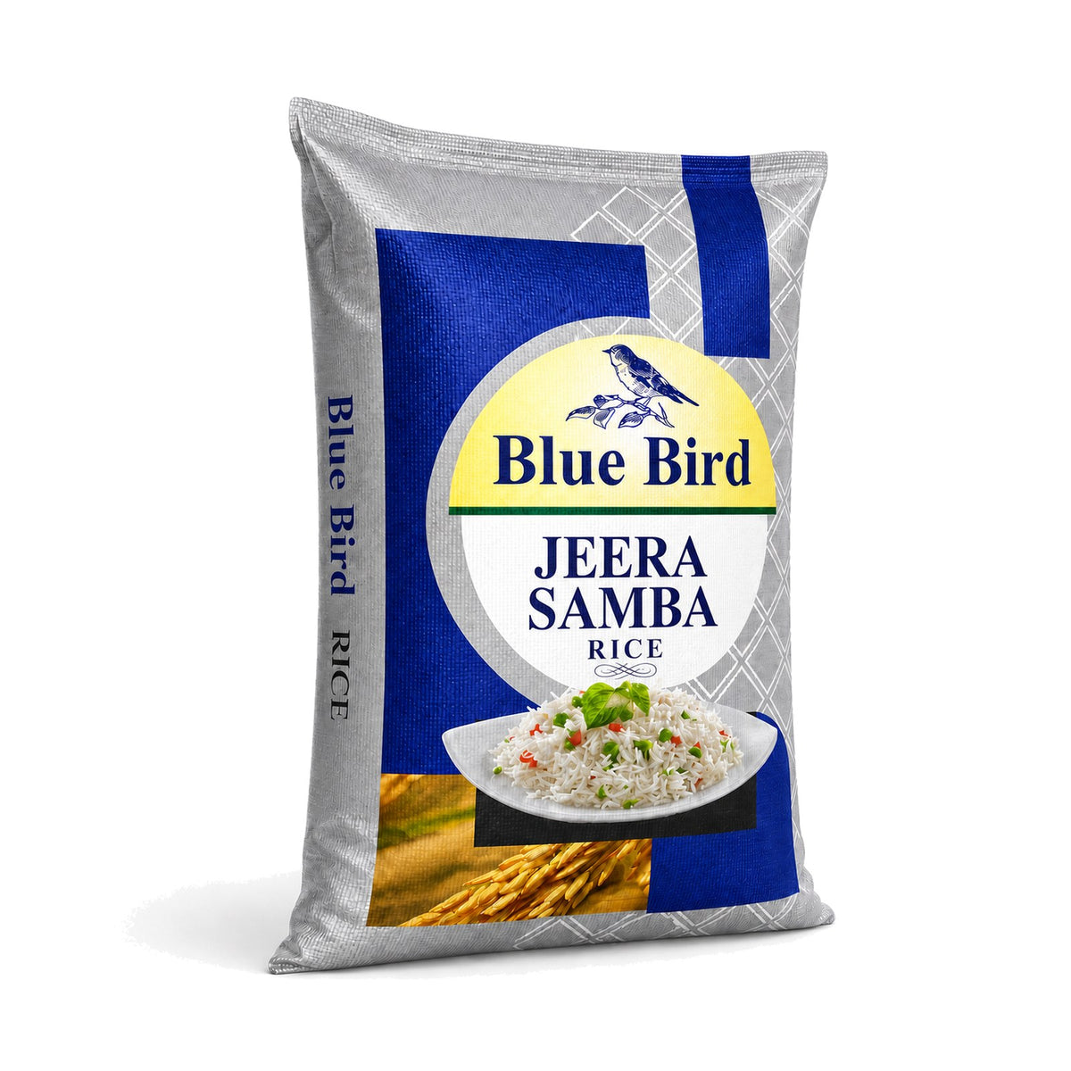 Blue Bird jeera samba rice bag on a clean white background