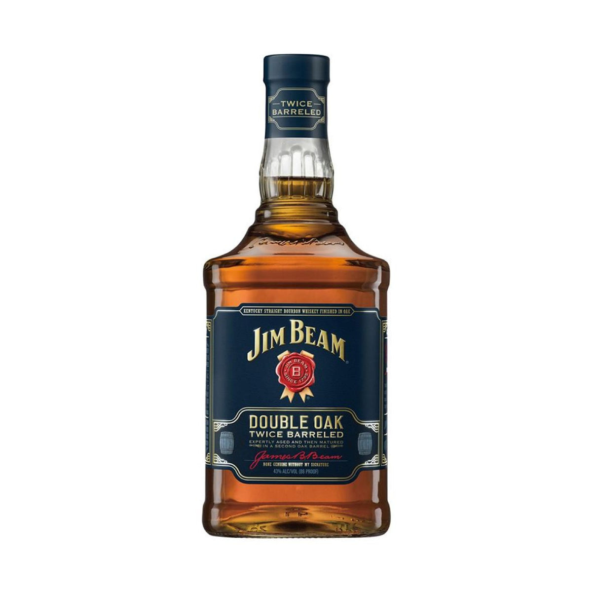 Jim Beam Double Oak whisky bottle on a clean white background