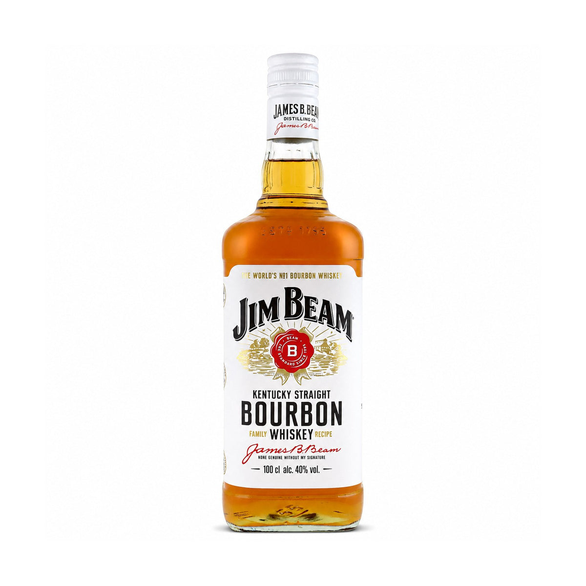 Jim Beam White Label bourbon bottle on a clean white background