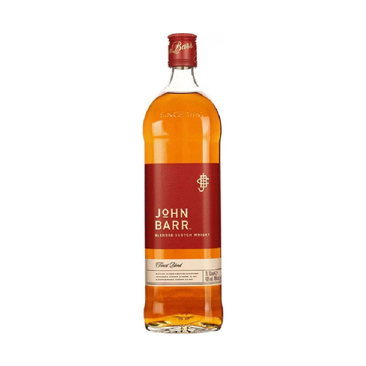 John Barr Finest whisky bottle on a clean white background