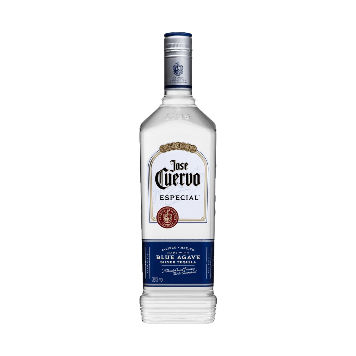 Jose Cuervo Silver tequila bottle on a clean white background