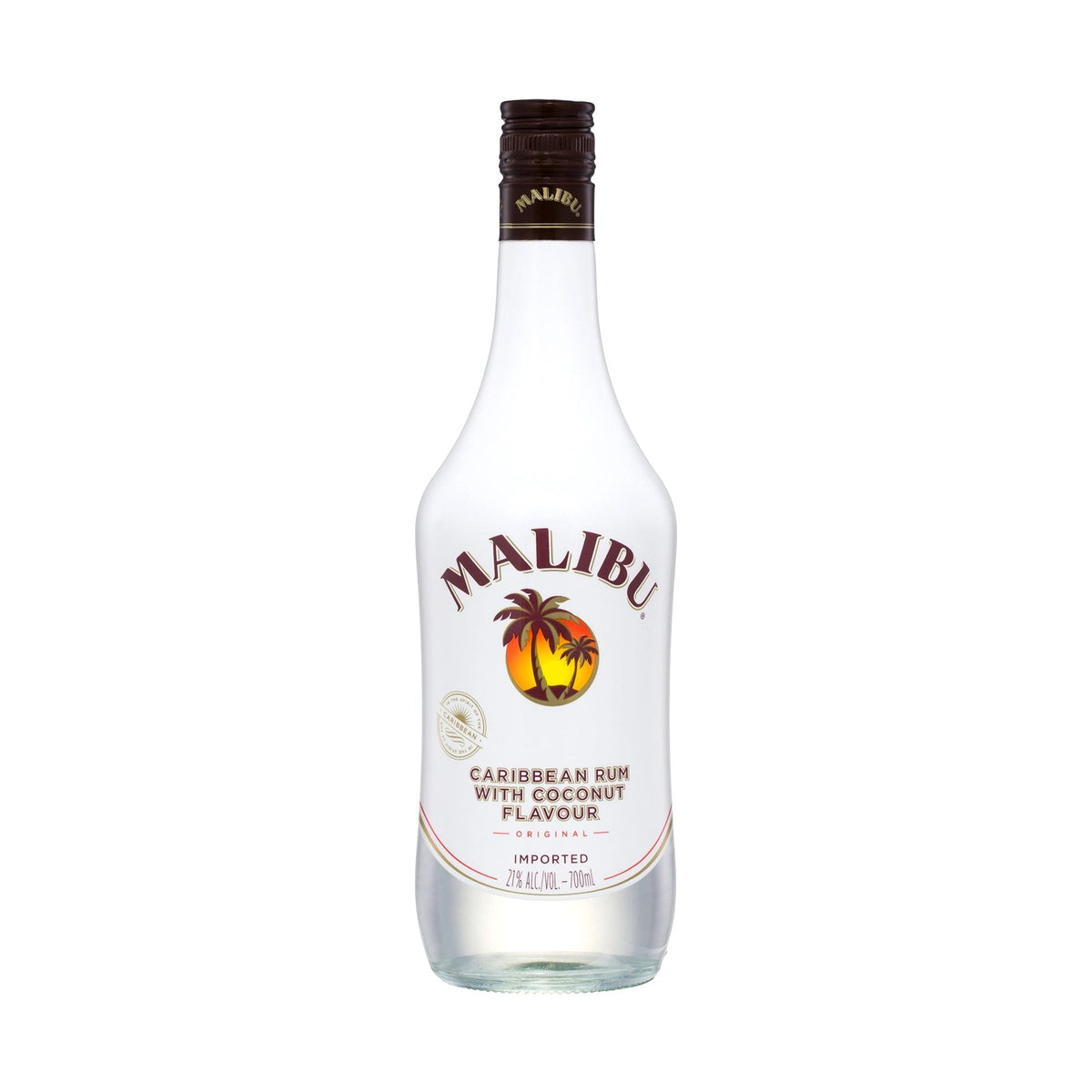 Malibu Coconut Rum rum bottle on a clean white background