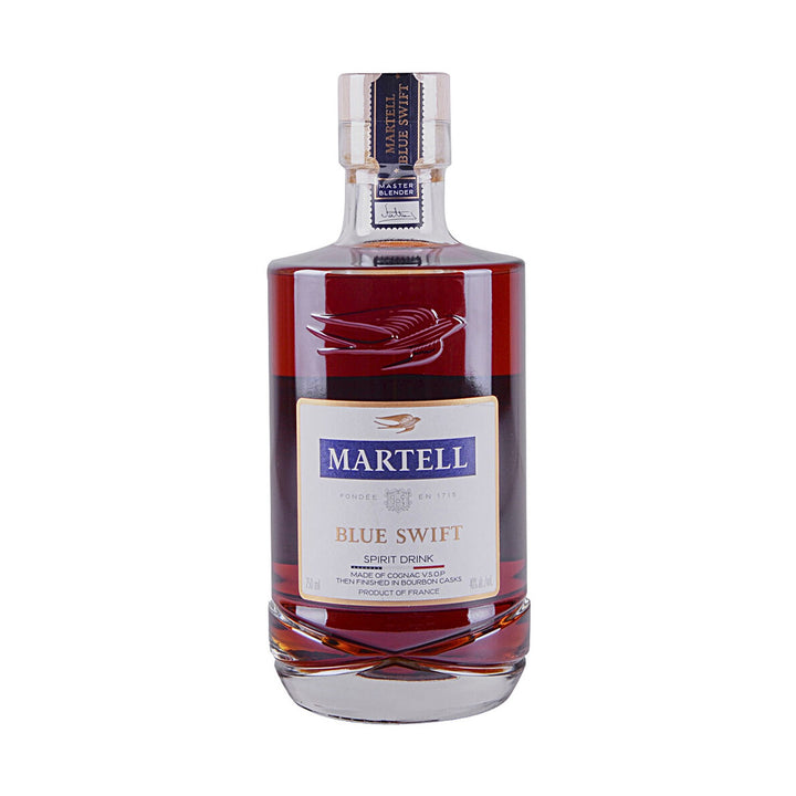 Martell Blue Swift cognac bottle on a clean white background