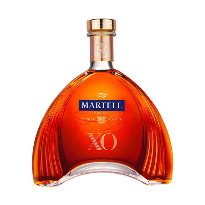 Martell XO cognac bottle on a clean white background