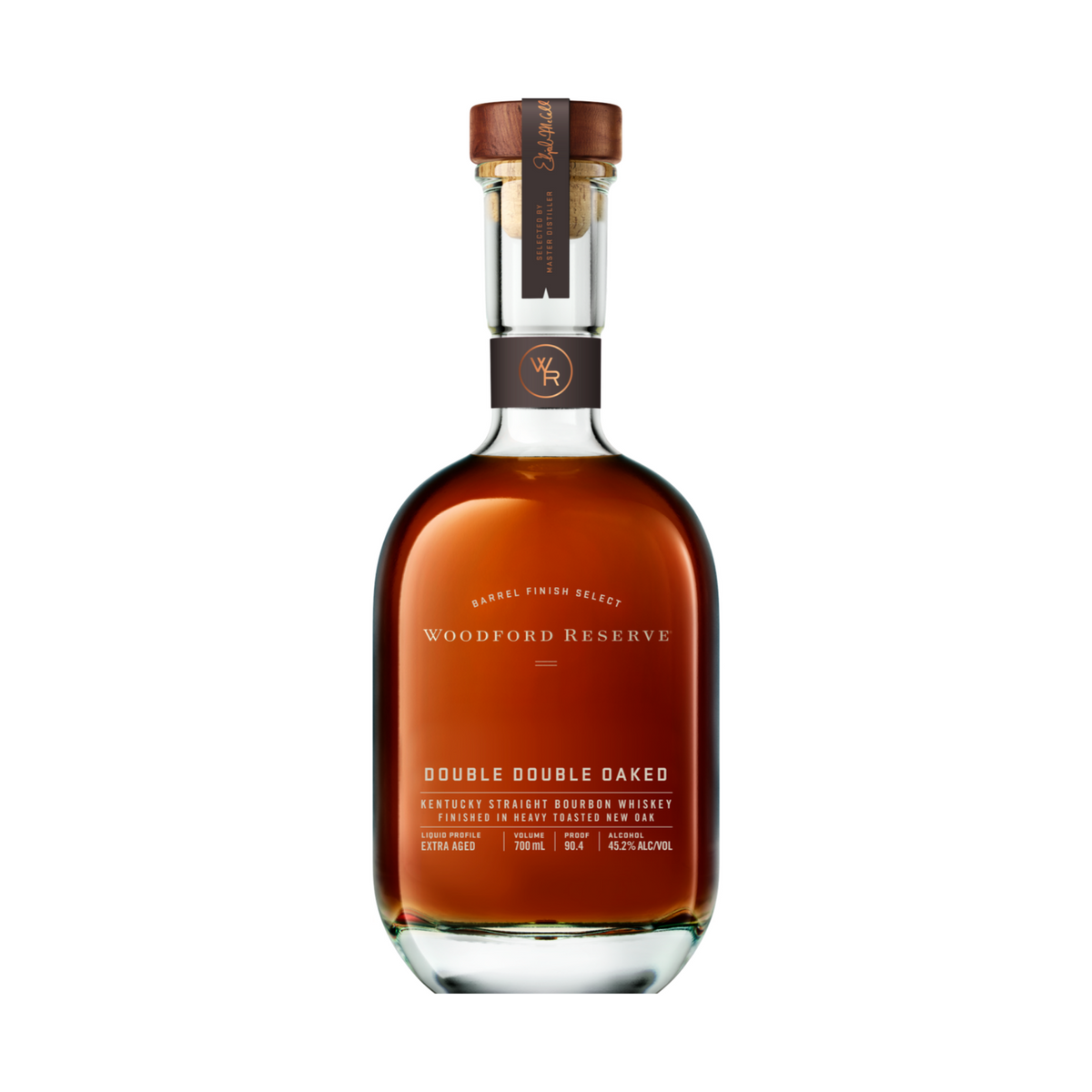 Woodford Reserve Double Oaked whisky bottle on a clean white background