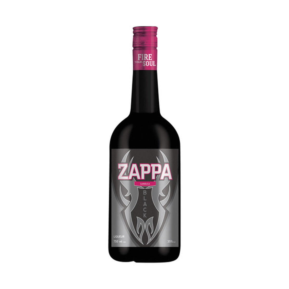 Zappa Sambuca Black liqueur bottle on a clean white background