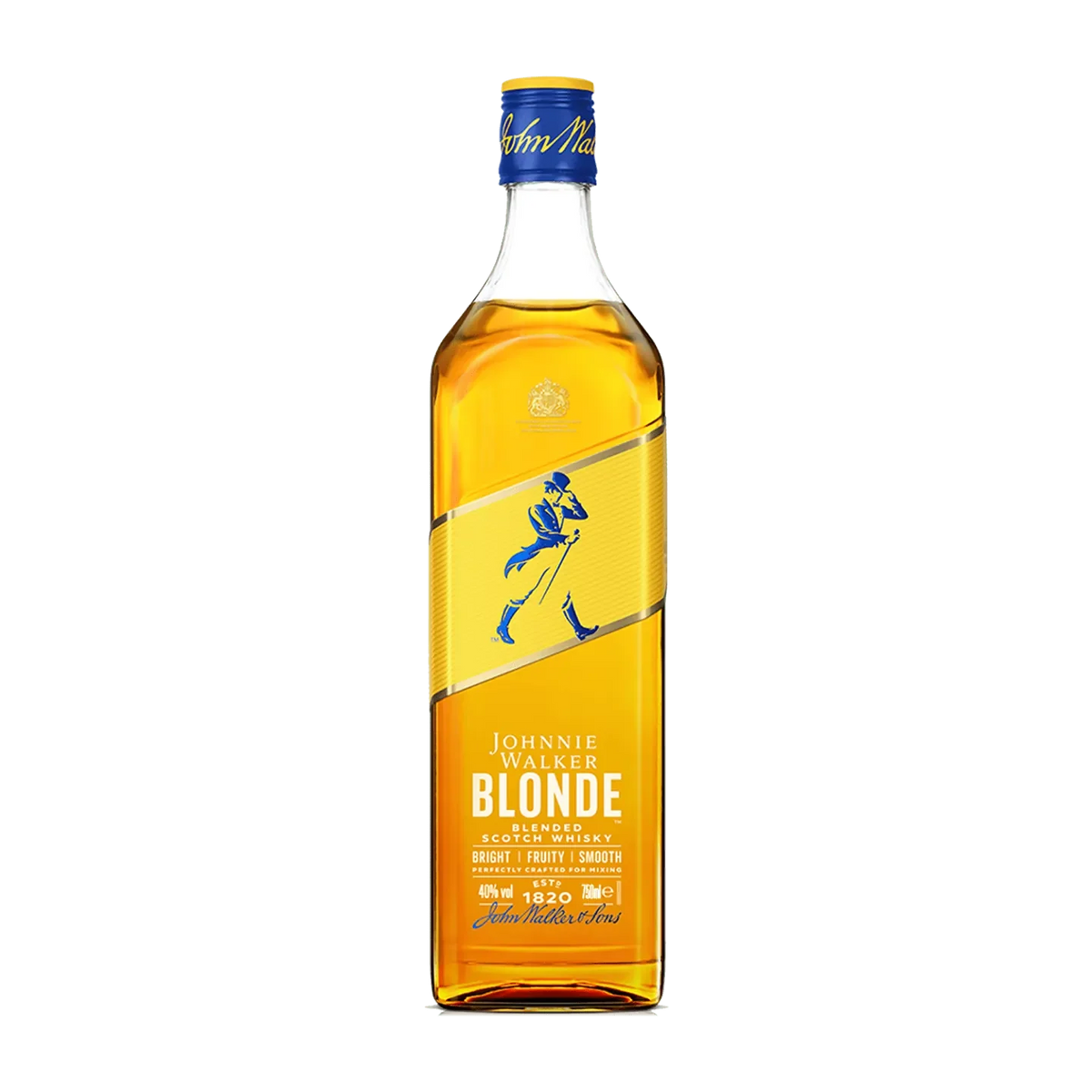 Johnnie Walker Blonde whisky bottle on a clean white background