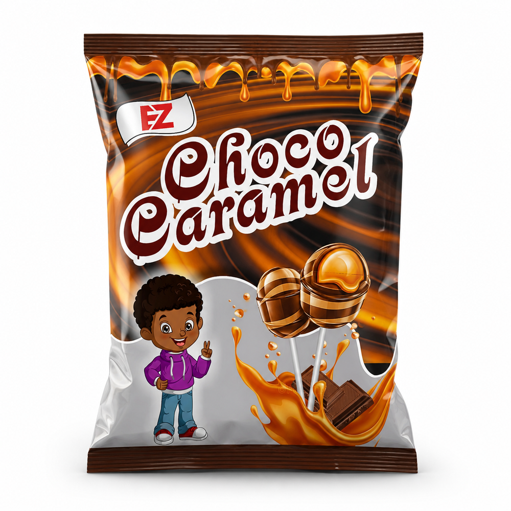 EZ Choco Caramel Lollipops product image on white background