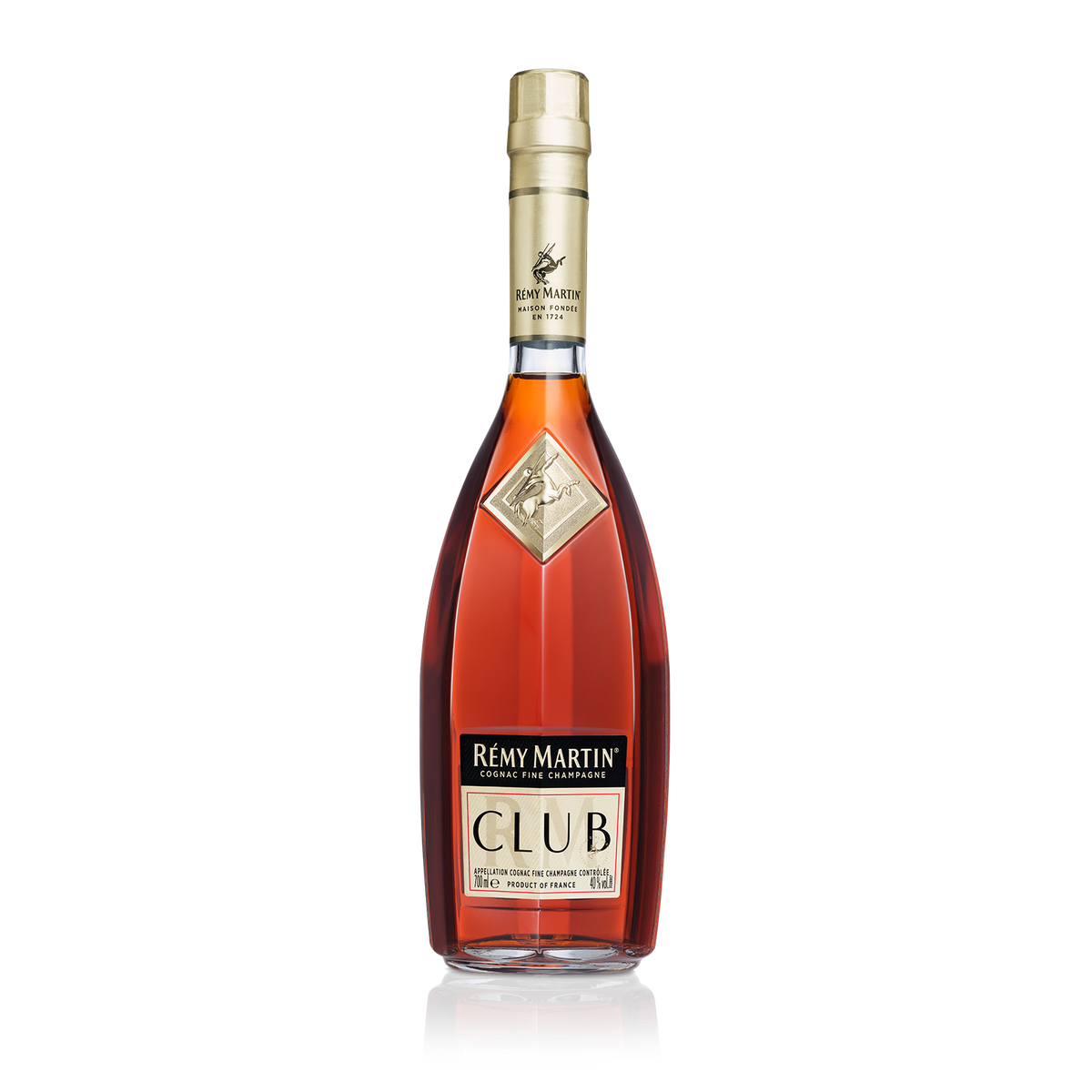 Remy Martin Club cognac bottle on a clean white background