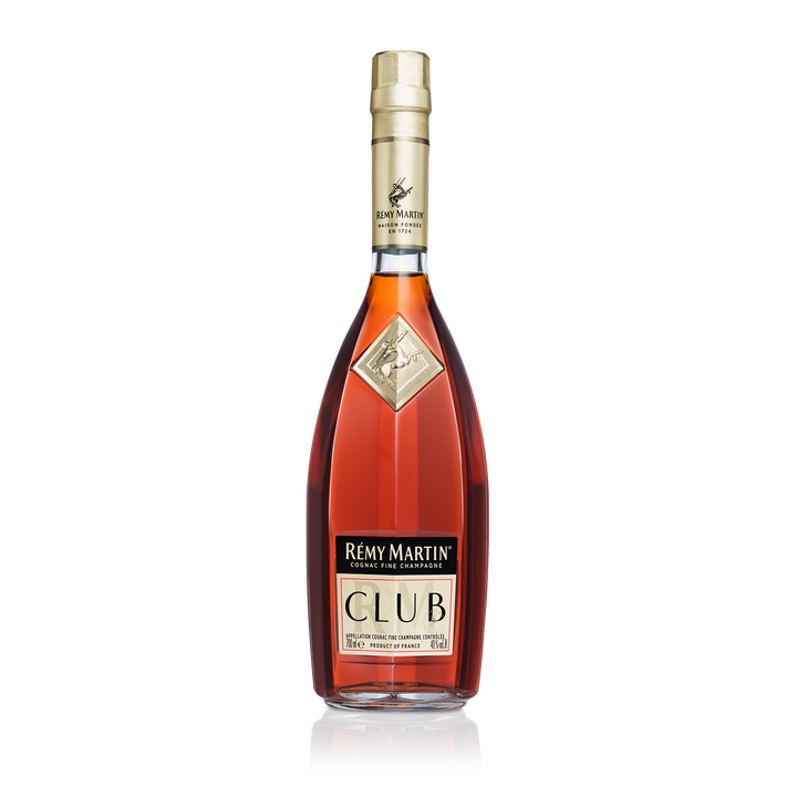 Remy Martin Club cognac bottle on a clean white background
