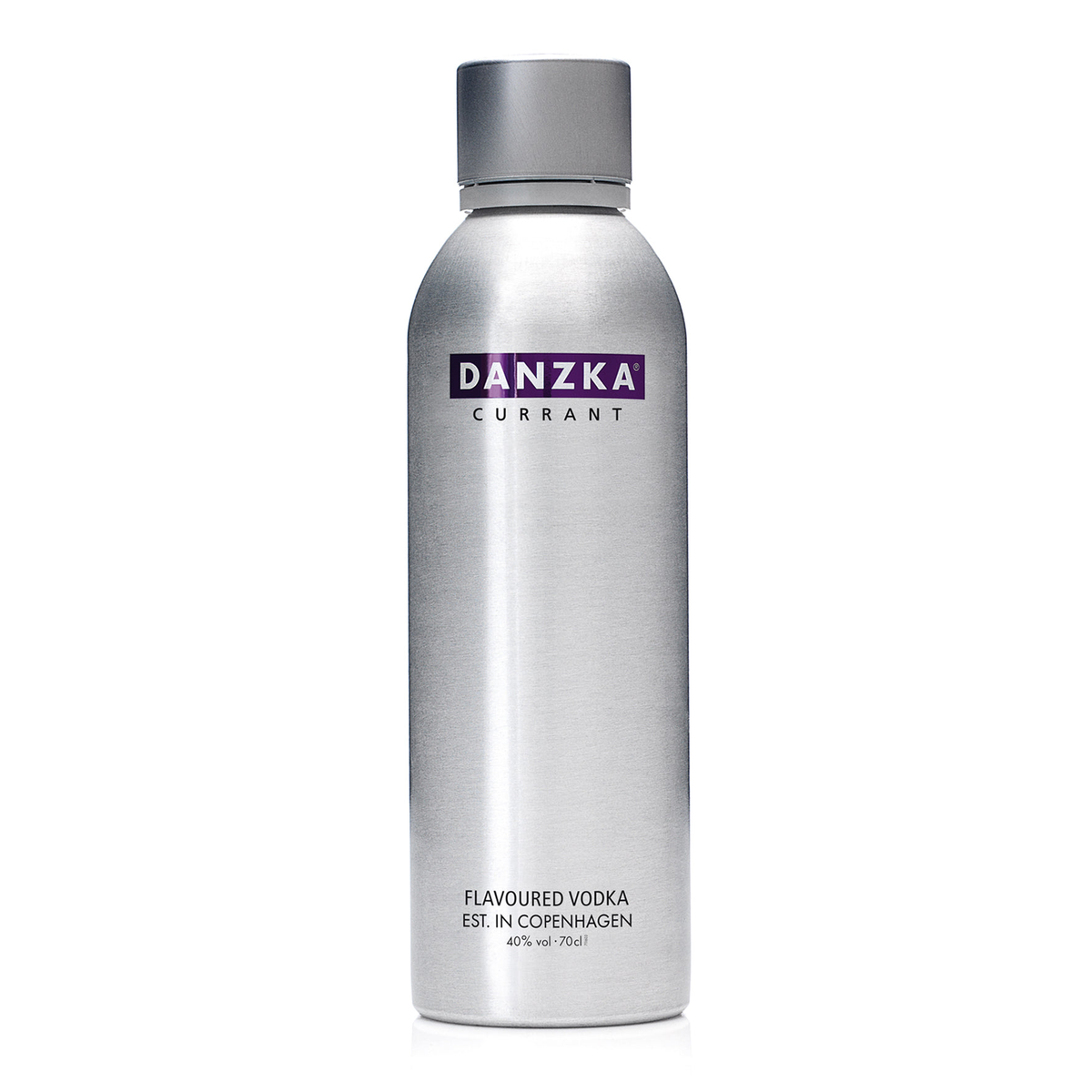 Danzka Currant vodka bottle on a clean white background