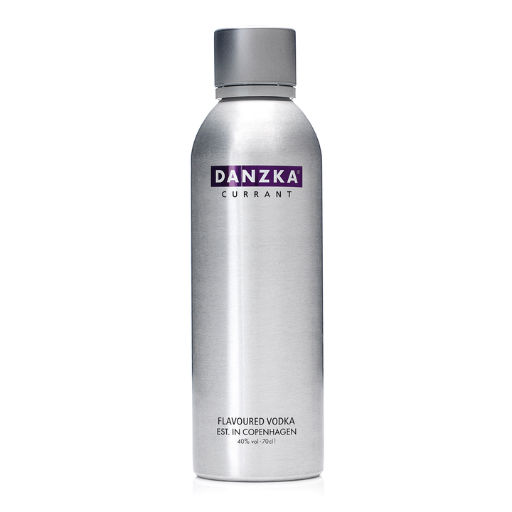 Danzka Currant vodka bottle on a clean white background
