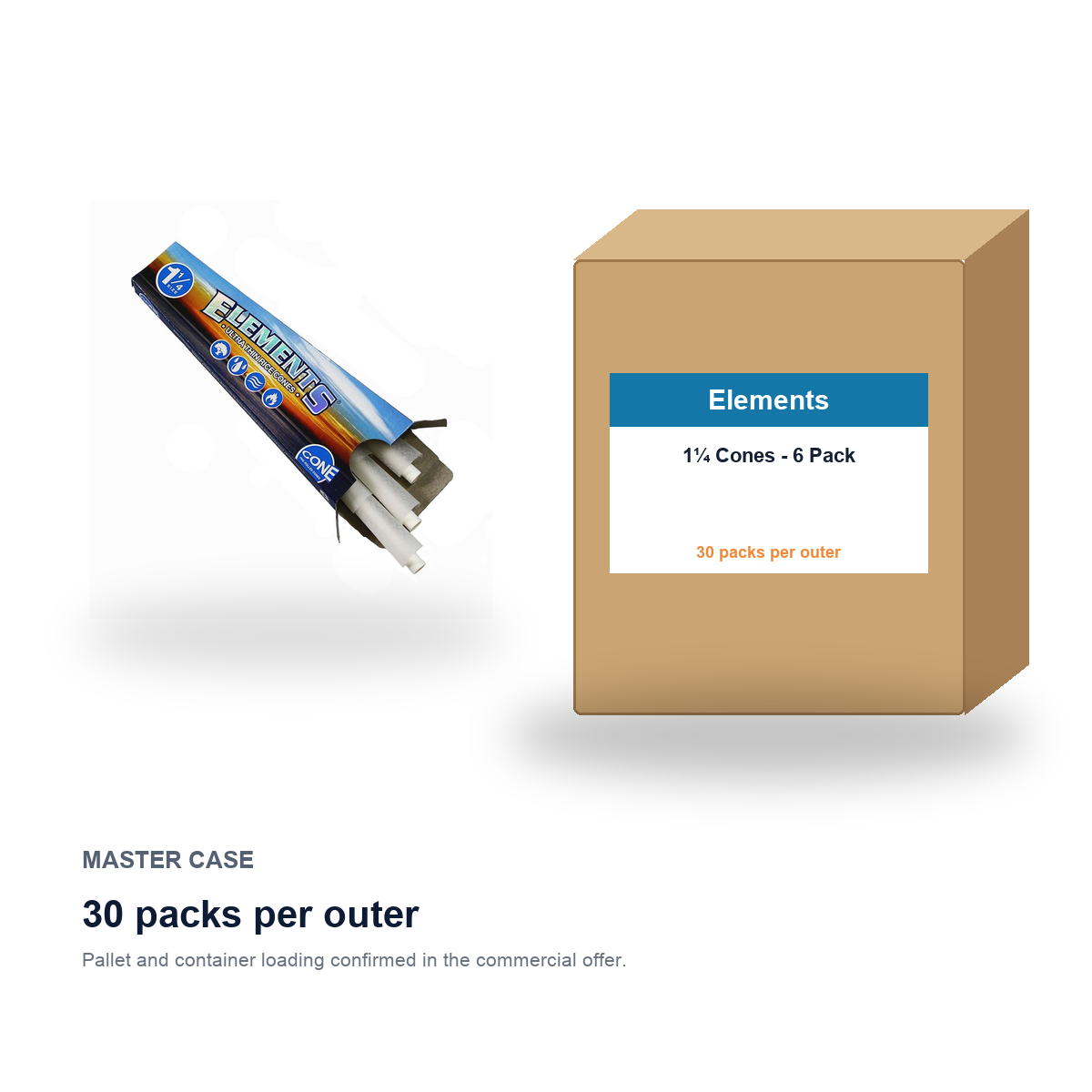 Elements 1¼ Cones - 6 Pack master case - 30 packs per outer