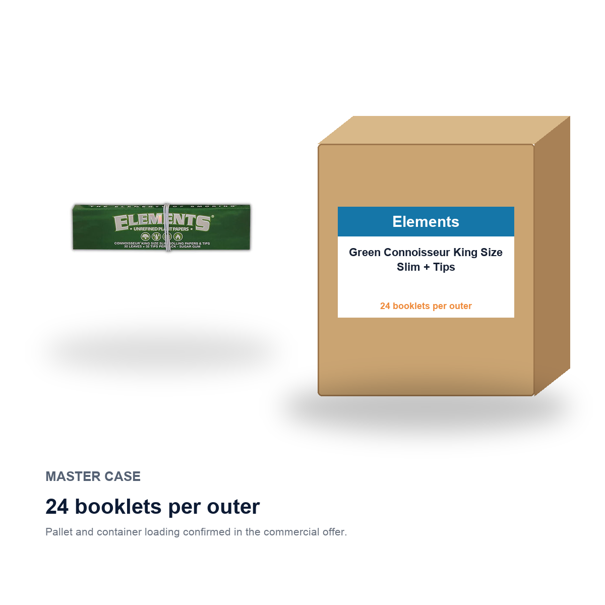Elements Green Connoisseur King Size Slim + Tips master case - 24 booklets per outer