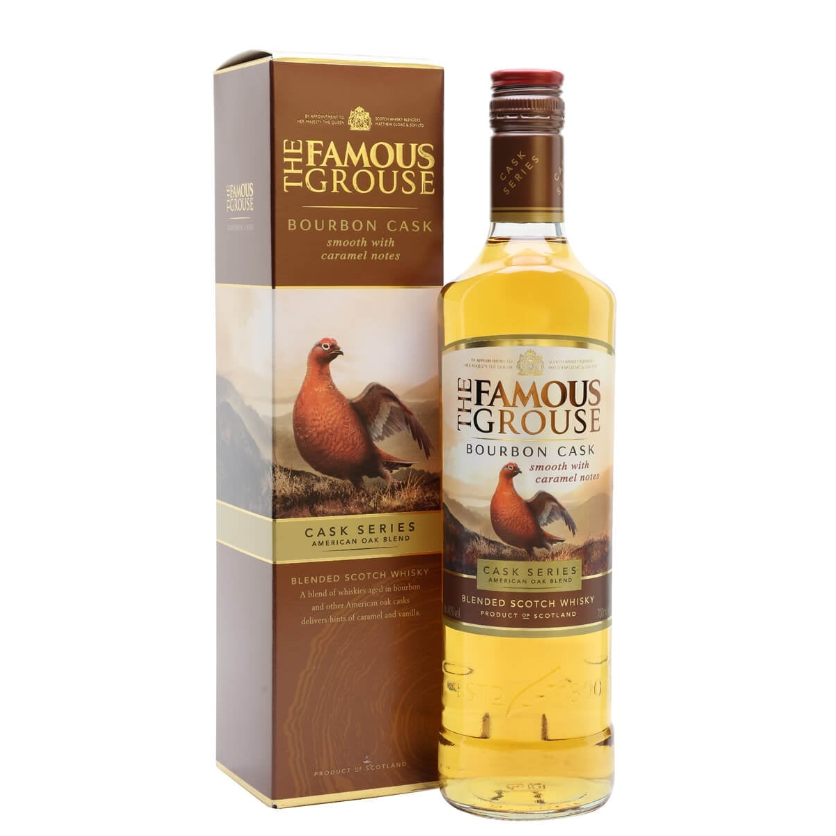 Famous Grouse Bourbon Cask whisky bottle on a clean white background