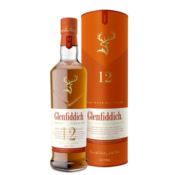 Glenfiddich Triple Oak whisky bottle on a clean white background