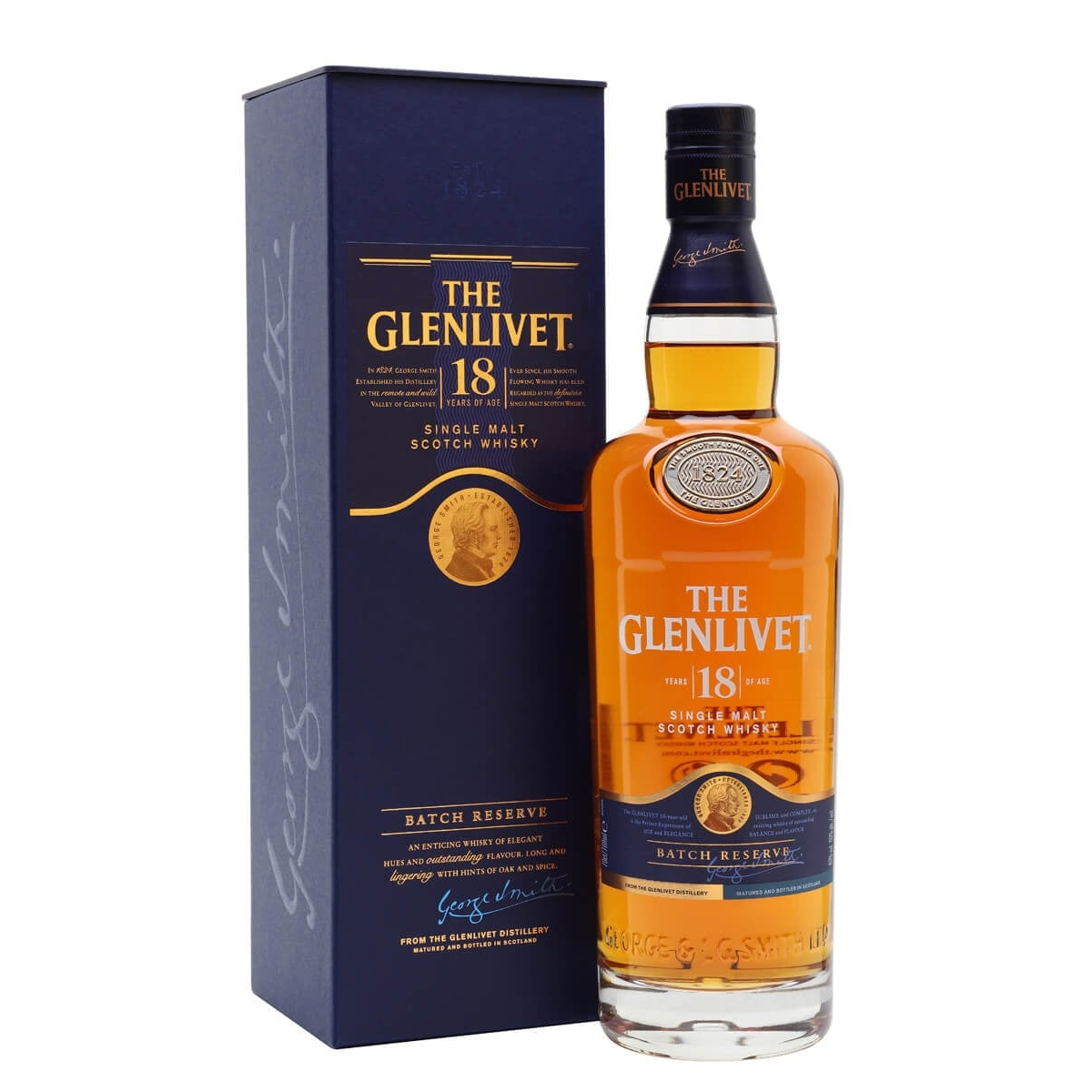 Glenlivet 18 Yo Batch Reserve whisky bottle on a clean white background