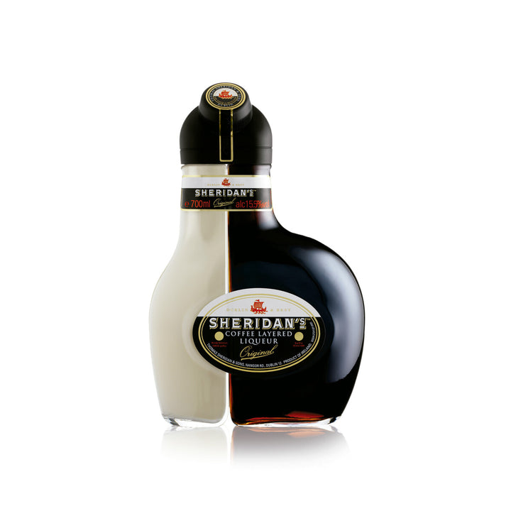 Sheridans Cream liqueur bottle on a clean white background