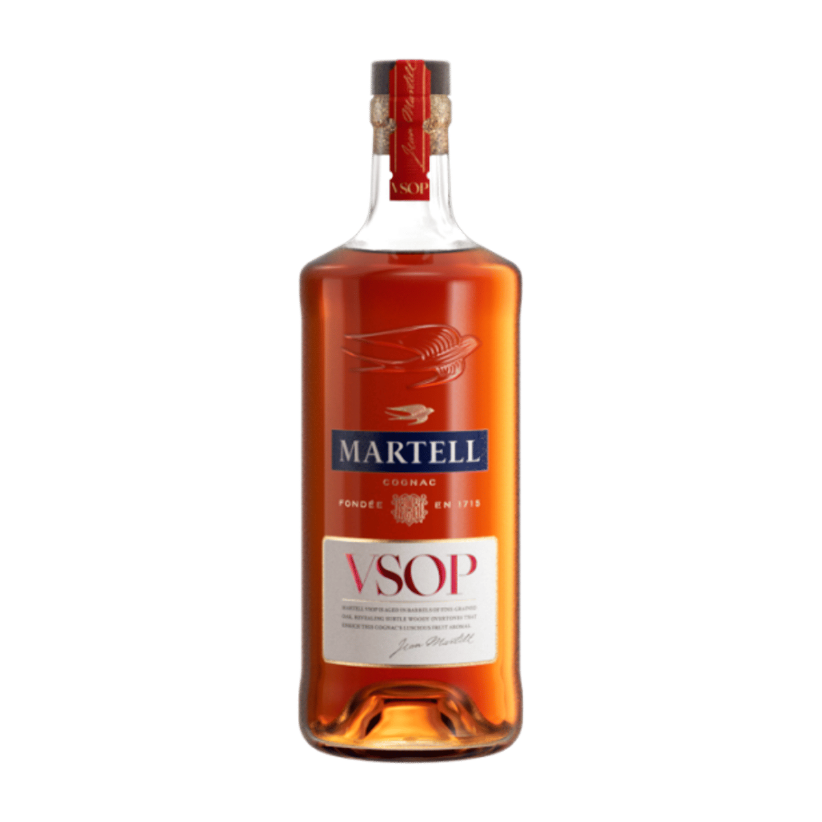 Martell VSOP cognac bottle front view on a clean white background