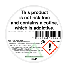ZYN Cool Mint United Kingdom back label