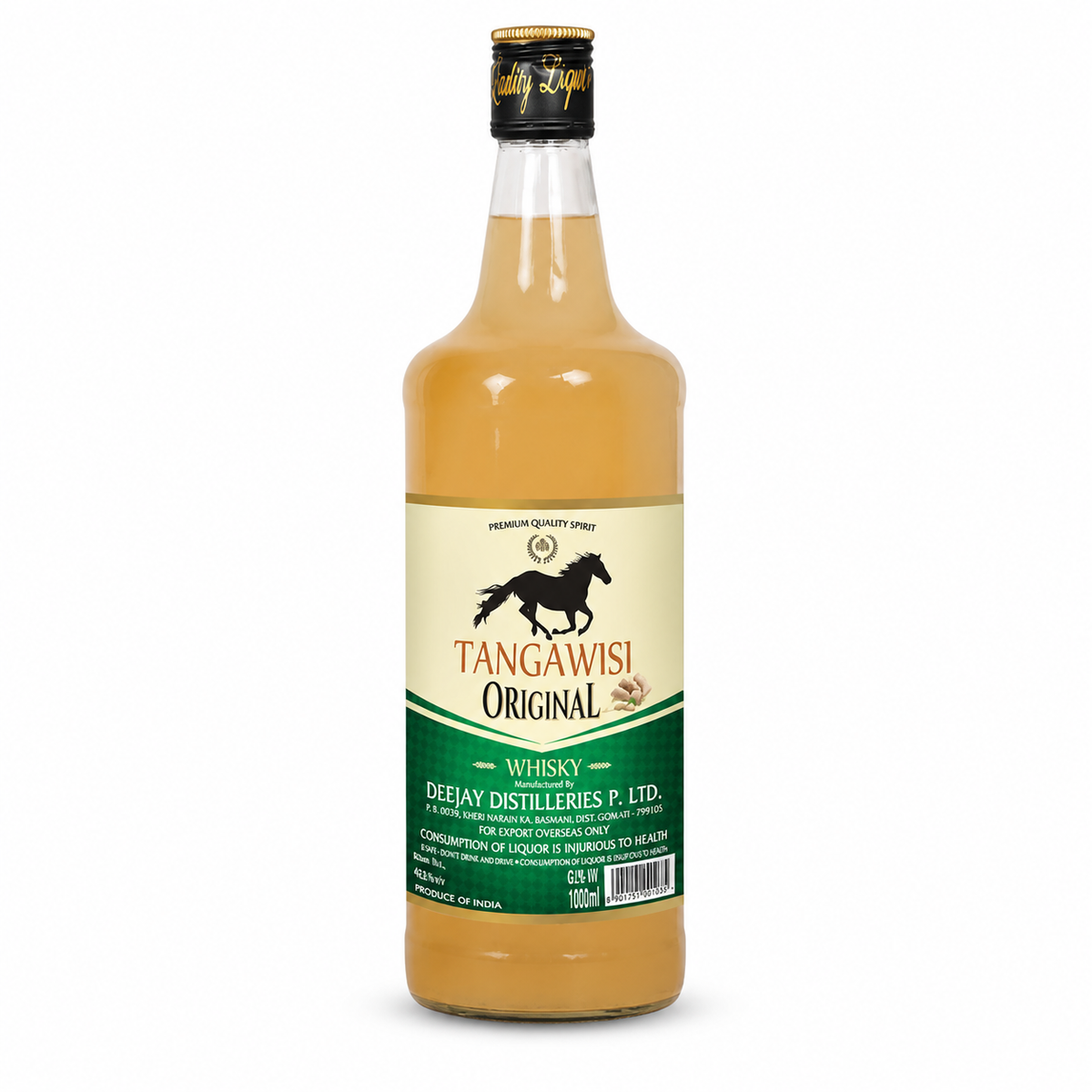 Tangawasi Original ginger whisky 1 litre bottle on a clean white background