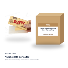 RAW Classic Artesano King Size Slim + Tips and Tray master case - 15 booklets per outer